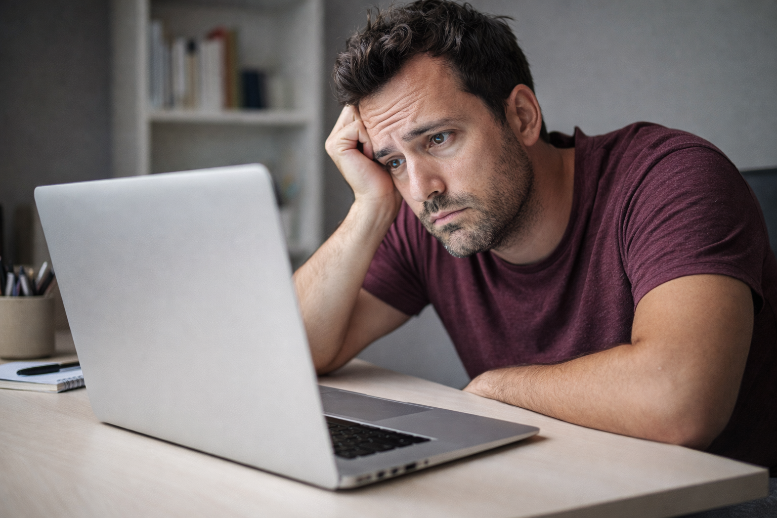 Frustrated agency owner staring at a blank GHL dashboard