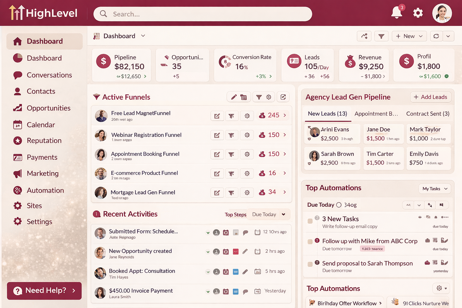 Fully loaded GHL account with funnels, workflows, pipelines and automations ready to go